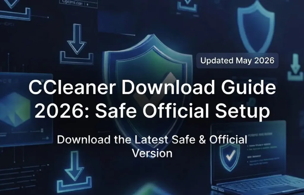 CCleaner Download Guide 2026: Safe Official Setup - Latest secure version for Windows with official download instructions and security shield icons.