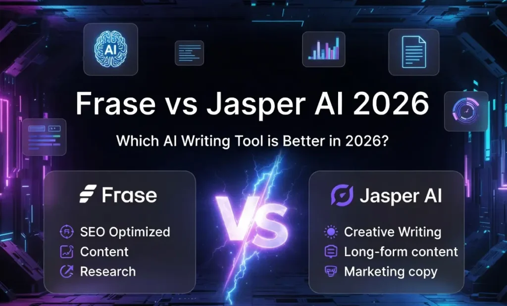 Comparison between Frase and Jasper AI writing tools for SEO and creative content in 2026